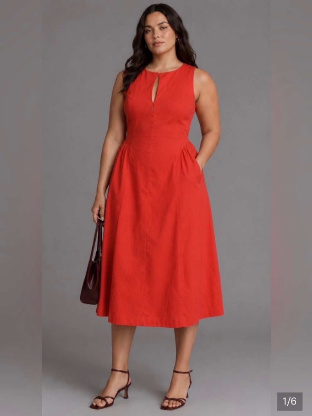 Sovere Cotton Red Eva Pleated Midi Dress Size Large NWT